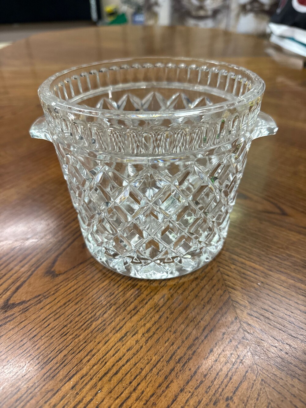 Clear Cut Glass Ice Bucket Vintage Style with Handles